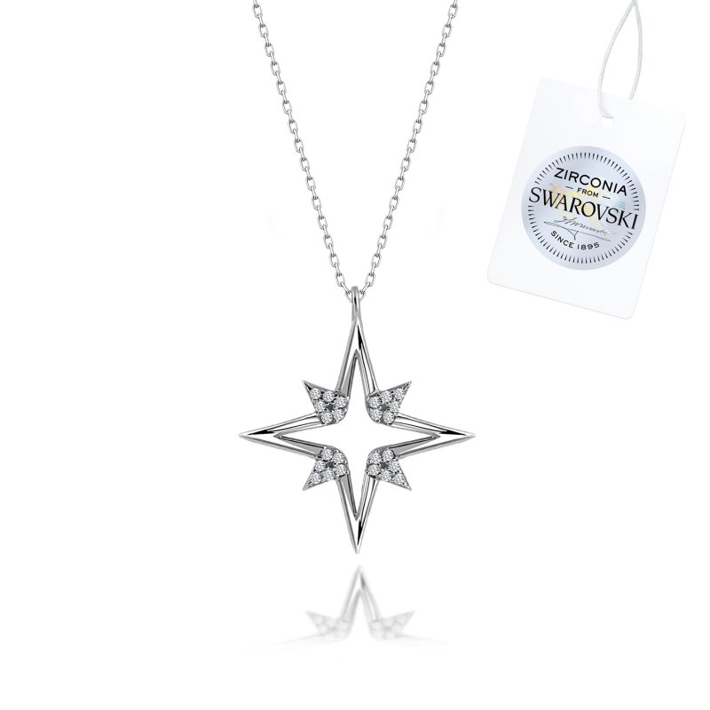 Gümüş Swarovski Zirconia Taşlı Kutup Yıldızı Kolye