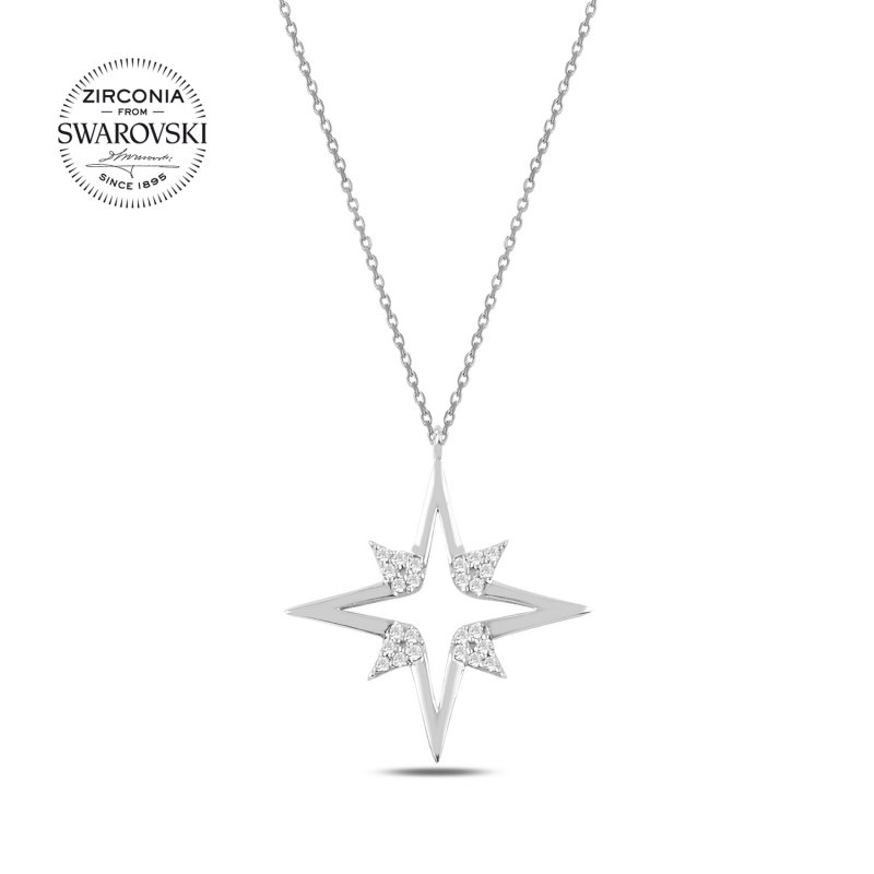 Gümüş Swarovski Zirconia Taşlı Kutup Yıldızı Kolye