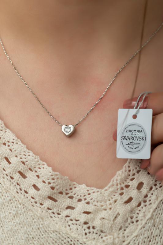 Swarovski Zirconia Tektaş Kalp 925 Ayar Gümüş Kolye