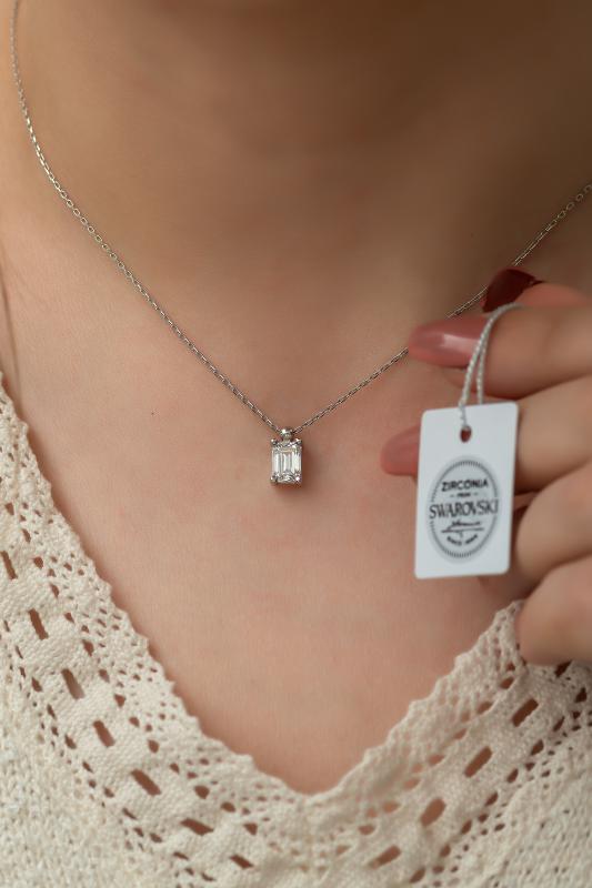 Swarovski Zirconia Baget 925 Ayar Gümüş Kolye