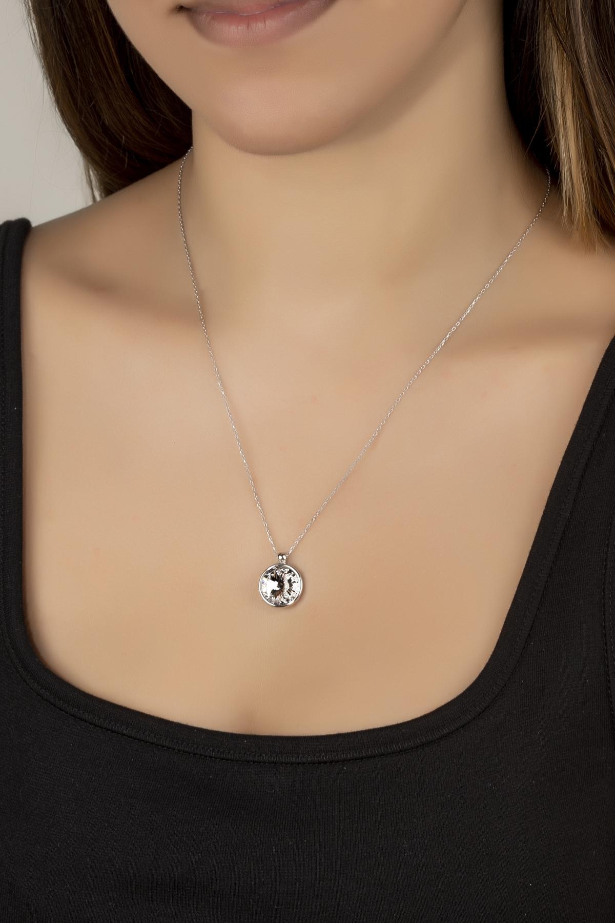Kutaydan SWR Crystal 12 mm Çerveli Kadın Gümüş Kolye