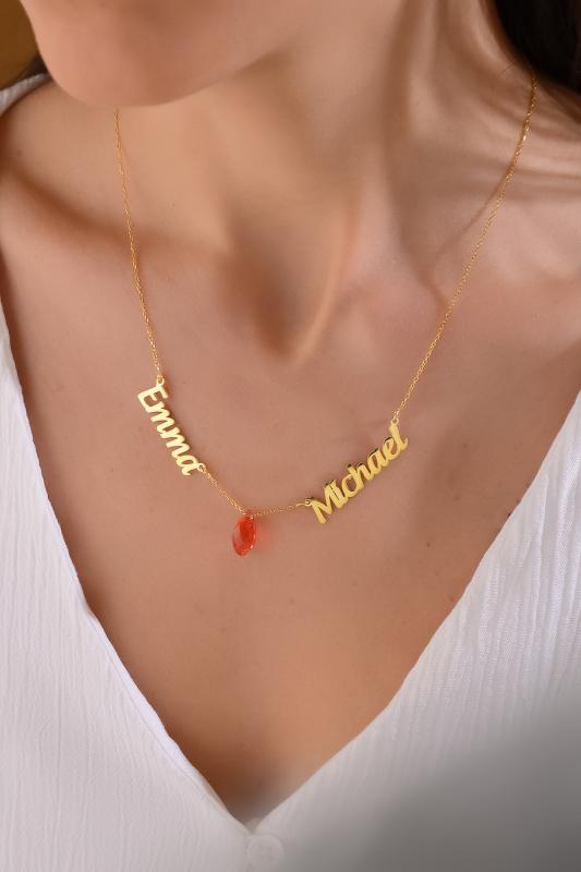 Kişiye Özel Swarovski Taşlı İki İsimli 925 Ayar Gümüş Kolye