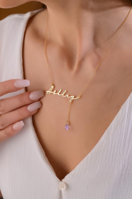 Kişiye Özel Swarovski Taşlı İmza İsimli 925 Ayar Gümüş Kolye