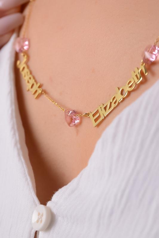Kişiye Özel Swarovski Taşlı Dört İsimli 925 Ayar Gümüş Kolye
