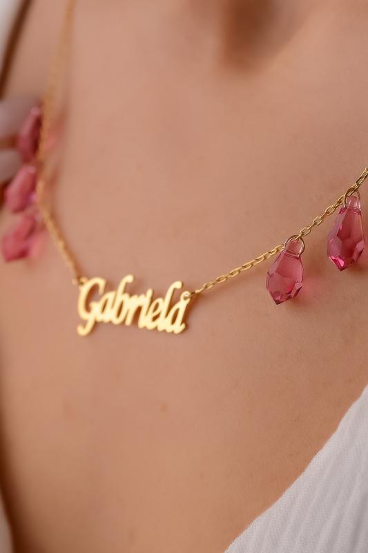 Kişiye Özel Swarovski Altı Drop Taşlı İsimli 925 Ayar Gümüş Kolye