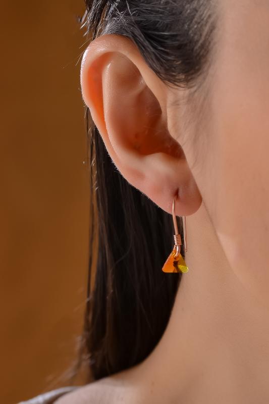 Swarovski Taşlı 6628 Xilion Triangle 925 Ayar Gümüş Küpe - Topaz