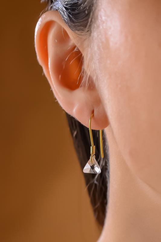 Swarovski Taşlı 6628 Xilion Triangle 925 Ayar Gümüş Küpe - Silver Shade
