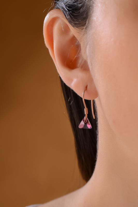 Swarovski Taşlı 6628 Xilion Triangle 925 Ayar Gümüş Küpe - Vitrail Light