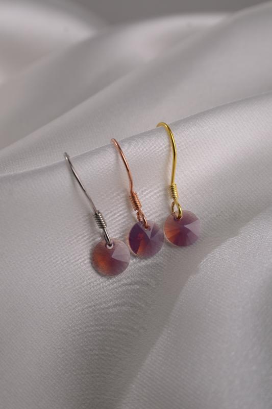 Swarovski Taşlı 925 Ayar Gümüş Yuvarlak Mor Opak Küpe