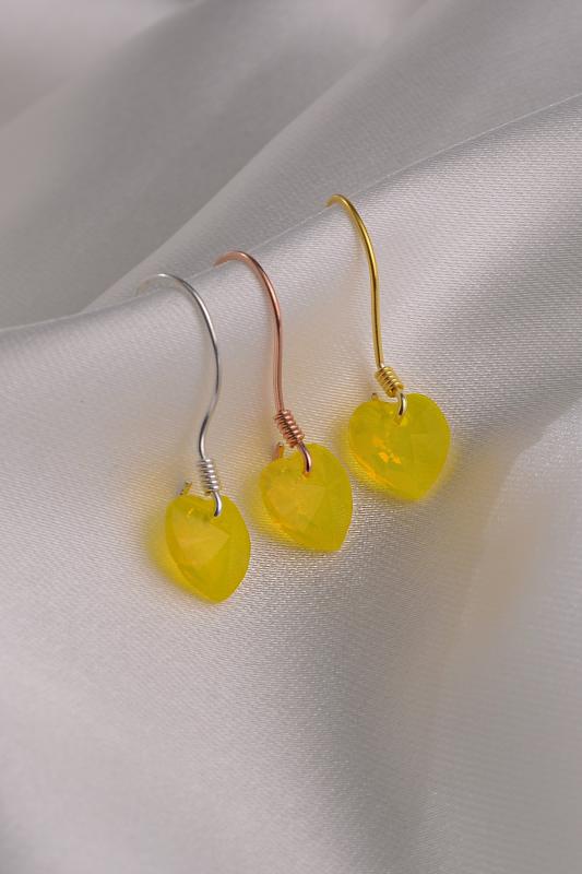 Swarovski Taşlı 925 Ayar Gümüş Kalp Citrine Küpe