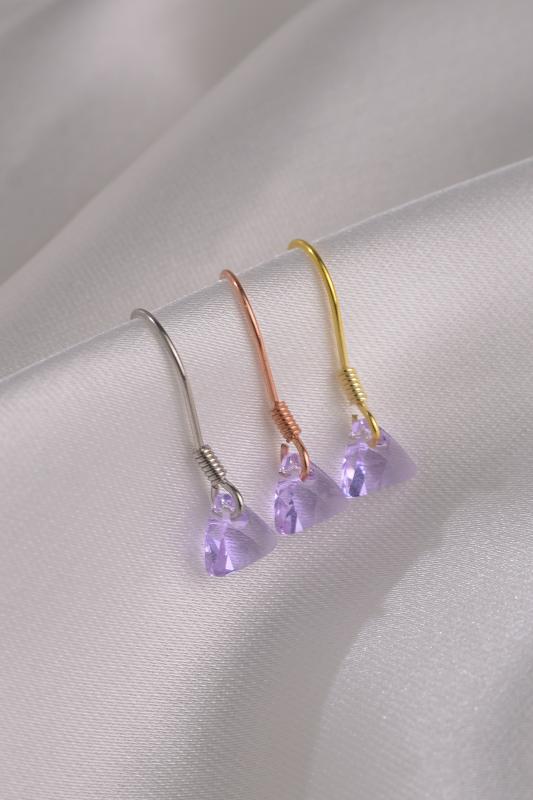 Swarovski Taşlı 6628 Xilion Triangle 925 Ayar Gümüş Küpe - Violet