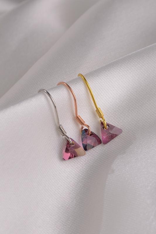 Swarovski Taşlı 6628 Xilion Triangle 925 Ayar Gümüş Küpe - Vitrail Light