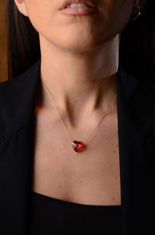 Swarovski® Taşlı Heart Red Magma 925 Ayar Gümüş Kolye