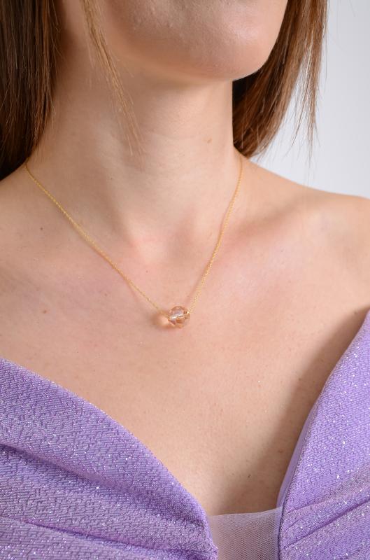 Swarovski® Taşlı Raund 5005 Golden Shadow Drop 925 Ayar Gümüş Kolye