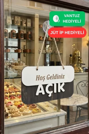 3 Katlı Modern Açık/Kapalı Tabelası - Beyaz/Rebap