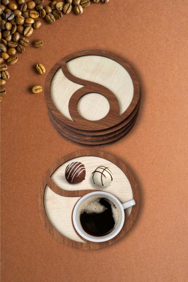 Kutaydan 6 Parça Ahşap Lazer Kesim Bardak ve Kahve Altlığı