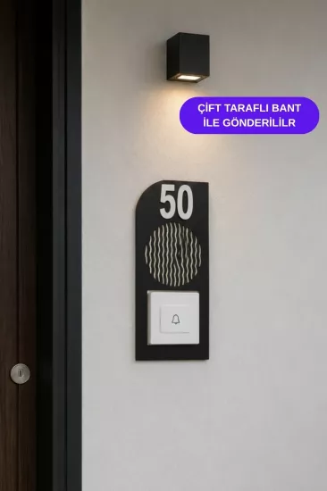 Lazer Kesim Yuvarlak Kesik Desenli Kapı Zil Çerçevesi - Siyah