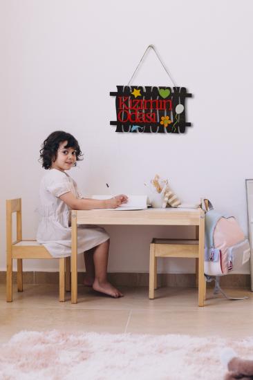 Kızımın Odası Yazılı Bahçe Çit Figürlü Mdf Lazer Kesim Kapı ve Duvar Süsü - Rebap Ahşap