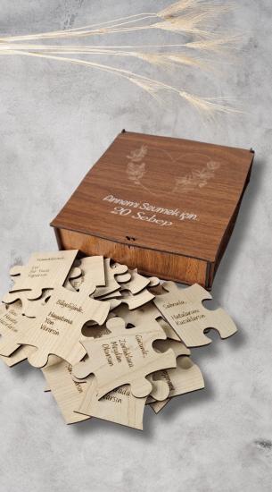 Annemi Sevmek İçin 20 Neden - Lazer Kesim Ahşap Kutulu Puzzle Hediye