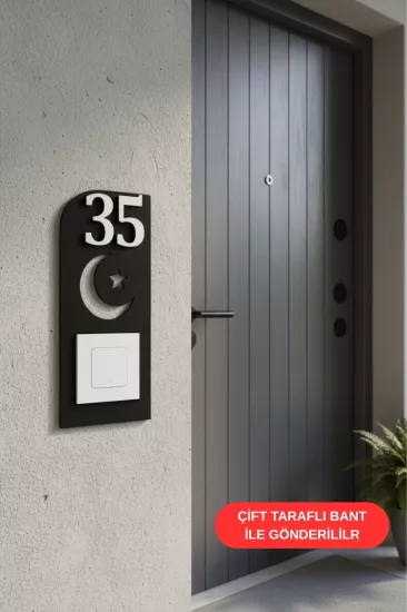 Lazer Kesim Ay Yıldız Desenli Kapı Zil Çerçevesi - Siyah