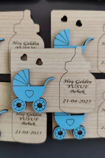 Biberon ve Bebek Arabası Desenli Hoşgeldin Bebek Magneti - 20 Adet