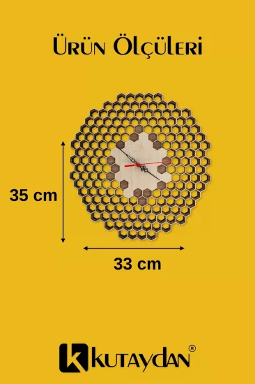 Geometrik Petek Desenli 3 Boyutlu Ahşap Duvar Saati Lazer Kesim Dekoratif Şık Ofis Hediyelik