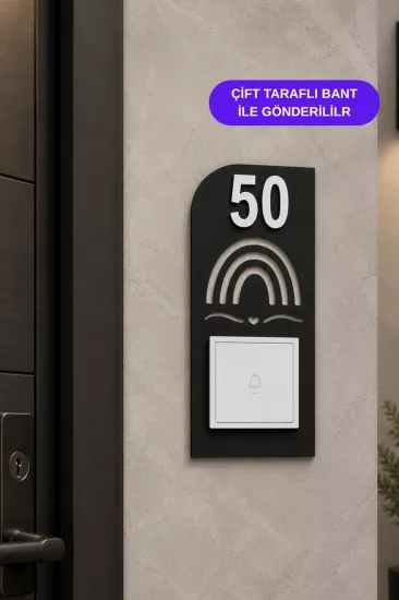 Lazer Kesim Gökkuşağı Desenli Kapı Zil Çerçevesi - Siyah