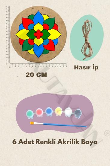 Hobi ve Dekor İçin Mandala Desenli 2 Parça Ahşap Boyama Seti - Fırça ve Akrilik Boya Hediyeli