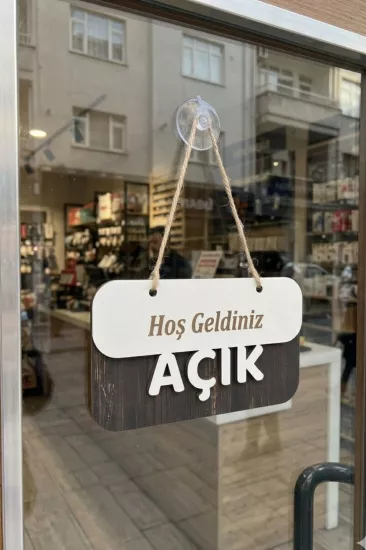 3 Katlı Modern Açık/Kapalı Tabelası - Beyaz/Rebap