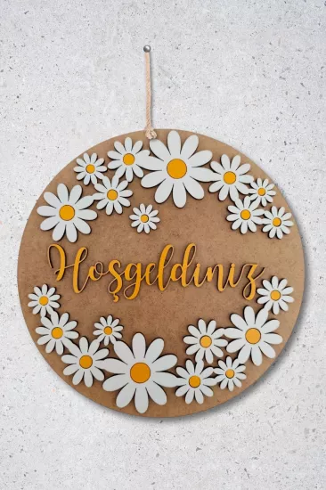 Dekoratif Haşgeldiniz Papatya Motifli Desenli Kapı ve Duvar Süsü