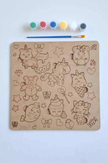Zeka ve Beceri Geliştiren Ahşap Boyama Puzzle Seti
