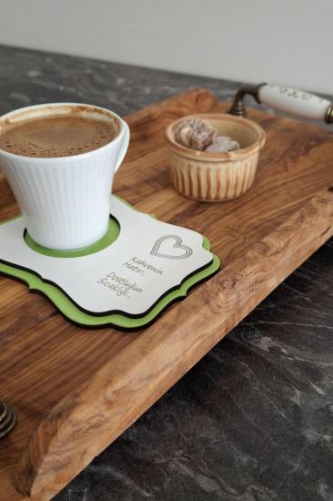 Kutaydan 6 Parça Renkli Ahşap Lazer Kesim Bardak ve Kahve Altlığı
