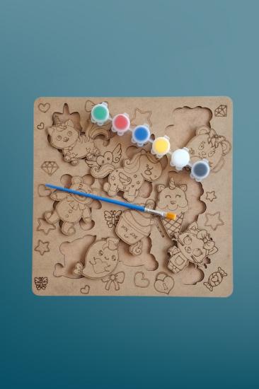 Zeka ve Beceri Geliştiren Ahşap Boyama Puzzle Seti