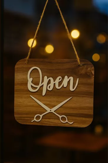 Ahşap Dekoratif Kesim Open-Closed Yazılı Tabela