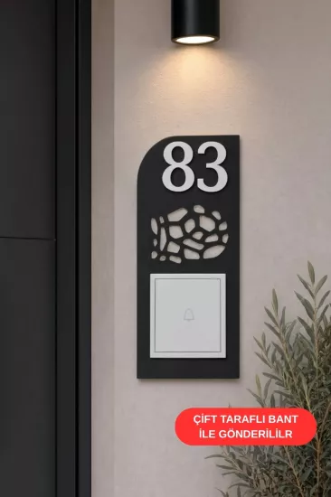 Lazer Kesim Terrazzo Desenli Kapı Zil Çerçevesi - Siyah