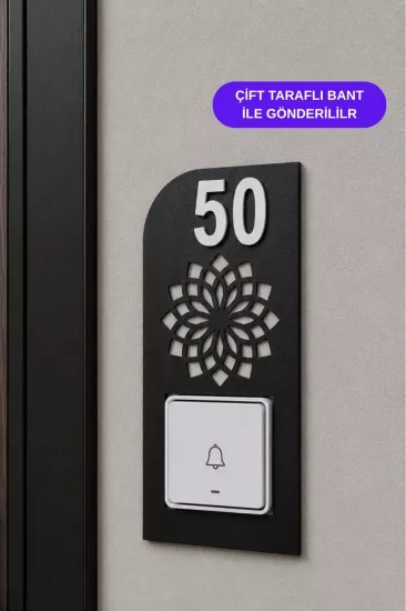 Lazer Kesim Yaşam Çiçeği Desenli Kapı Zil Çerçevesi - Siyah