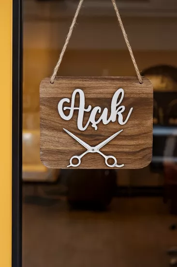 Ahşap Dekoratif Kesim Açık-Kapalı Yazılı Tabela
