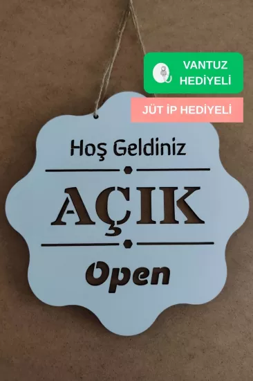 Ahşap Dekoratif Kesim Üç Katlı Açık-Kapalı Yazısı