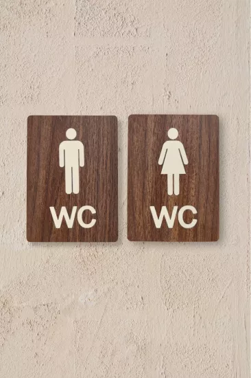 Kadın-Erkek WC Yönlendirme Levhası- İkili Set - Ceviz