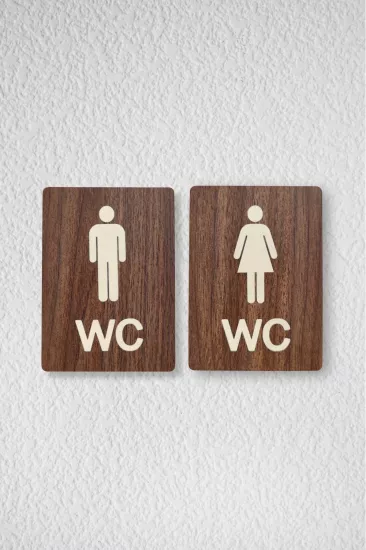 Kadın-Erkek WC Yönlendirme Levhası- İkili Set - Ceviz