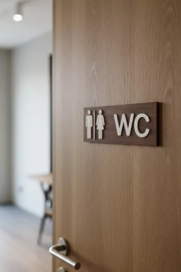 Dekoratif Ahşap 2D Kabartma Figürlü WC Tabelası - Ceviz