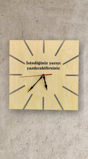 Kare Kenar Kesimli İsimli Lazer Kesim Mdf Ahşap Duvar Saati