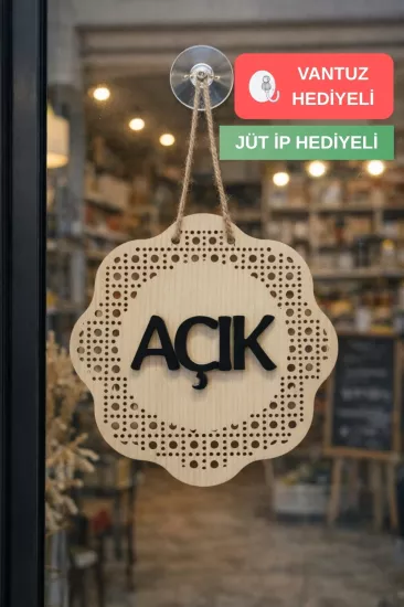 Hazeran Rattan Desenli Modern Açık/Kapalı Tabelası - Akçaağaç