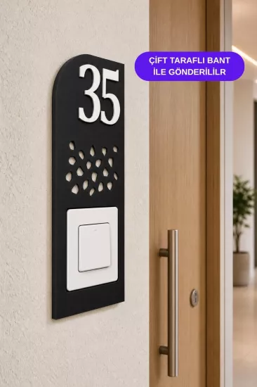 Lazer Kesim Çakıl Desenli Kapı Zil Çerçevesi - Siyah