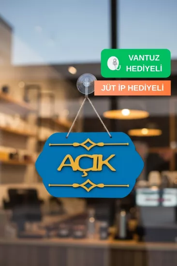 Turkuaz Ahşap Butik Açık/Kapalı Tabelası - Akrilik Boyalı Özel Tasarım