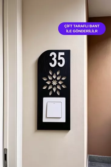 Lazer Kesim Mandala Desenli Kapı Zil Çerçevesi - Siyah
