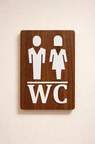 Kadın-Erkek WC Yönlendirme Levhası - Ceviz