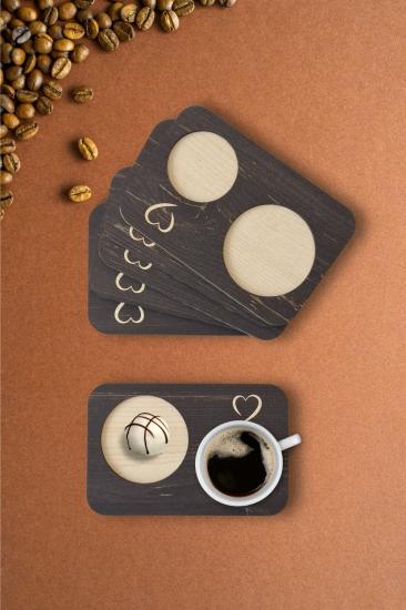 Kutaydan 6 Parça Ahşap Lazer Kesim Bardak ve Kahve Altlığı