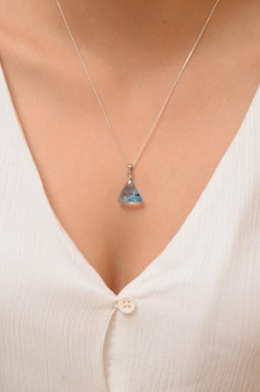 Swarovski® 6628 Xilion Triangle Aquamarine 925 Ayar Gümüş Kolye