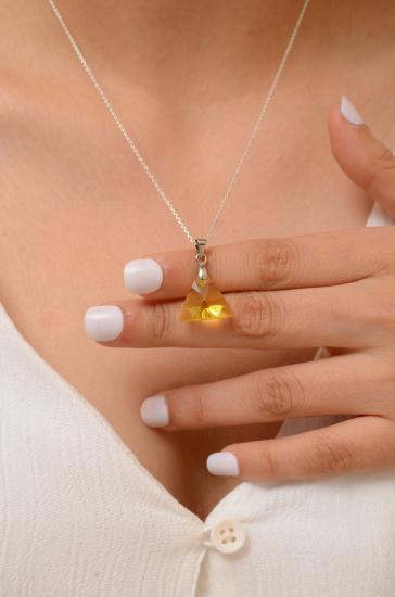 Swarovski® 6628 Xilion Triangle Citrine 925 Ayar Gümüş Kolye